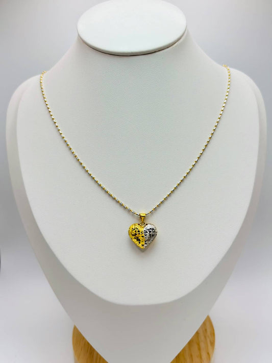 18K Two-tone with Heart Pendant Set