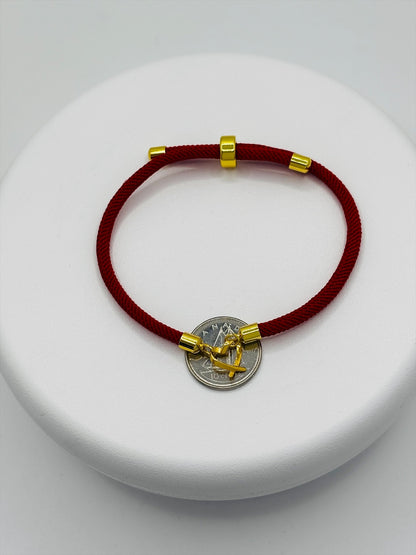 18K Gold Open Heart Small Red String Bracelet