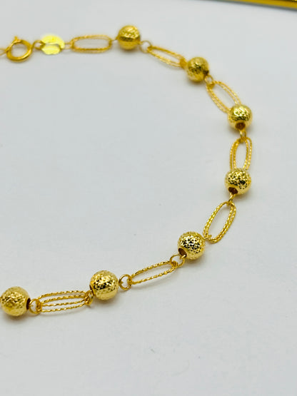 18K Gold Paperclip Diamond Cut Ball Bracelet