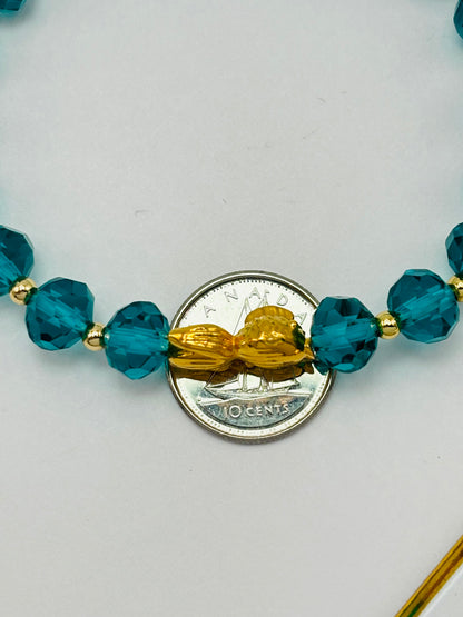 18K Gold Lucky Koi Fish  Blue/Green Stone  ( Hollow Empty Inside) Medium Size