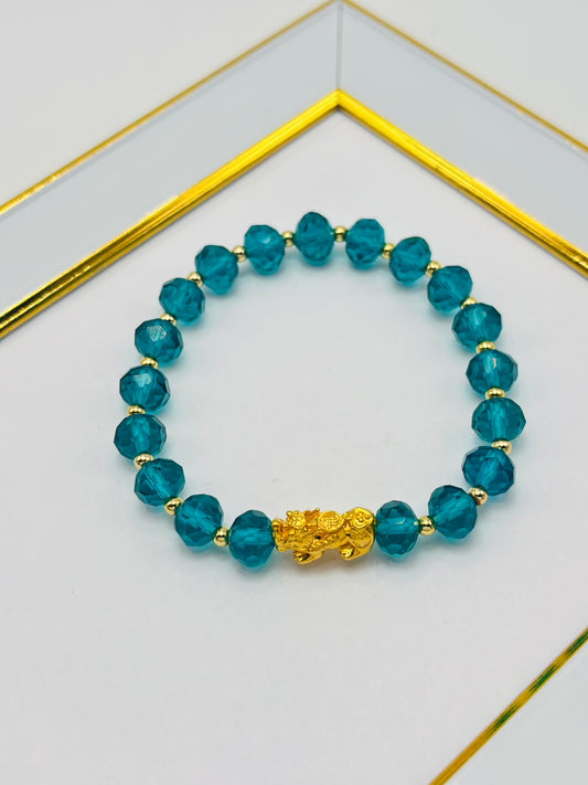 18K Gold  Lucky Piyao/ Pi Xiu Blue/Green Stone  ( Hollow Empty Inside) Medium Size