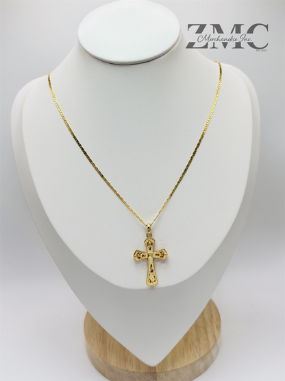 18K Gold Back to Back Cross Necklace