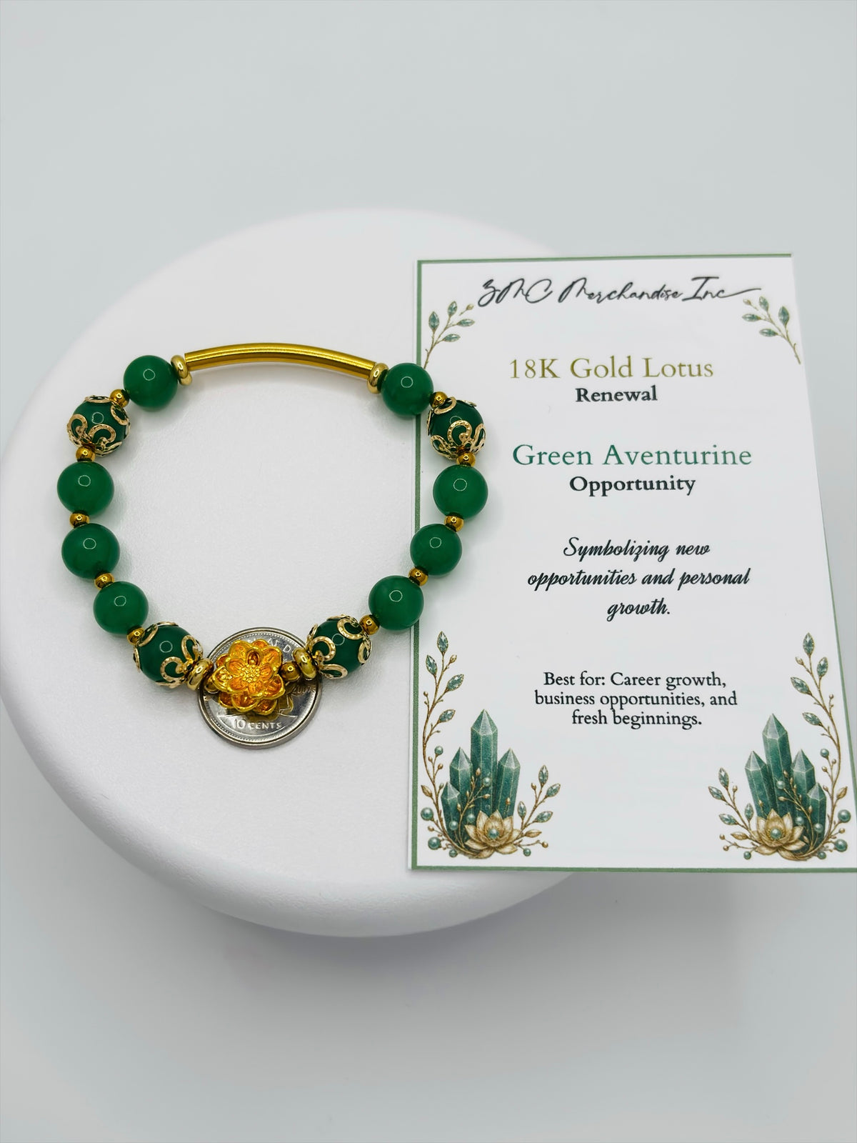 18K Gold Lucky Lotus Flower Aventurine Bracelet ( Hollow Empty Inside)