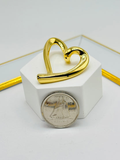 18K Gold Open Heart Pendant Chunky 30 mm