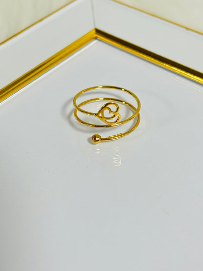 18K Gold Spiral with Heart Ring
