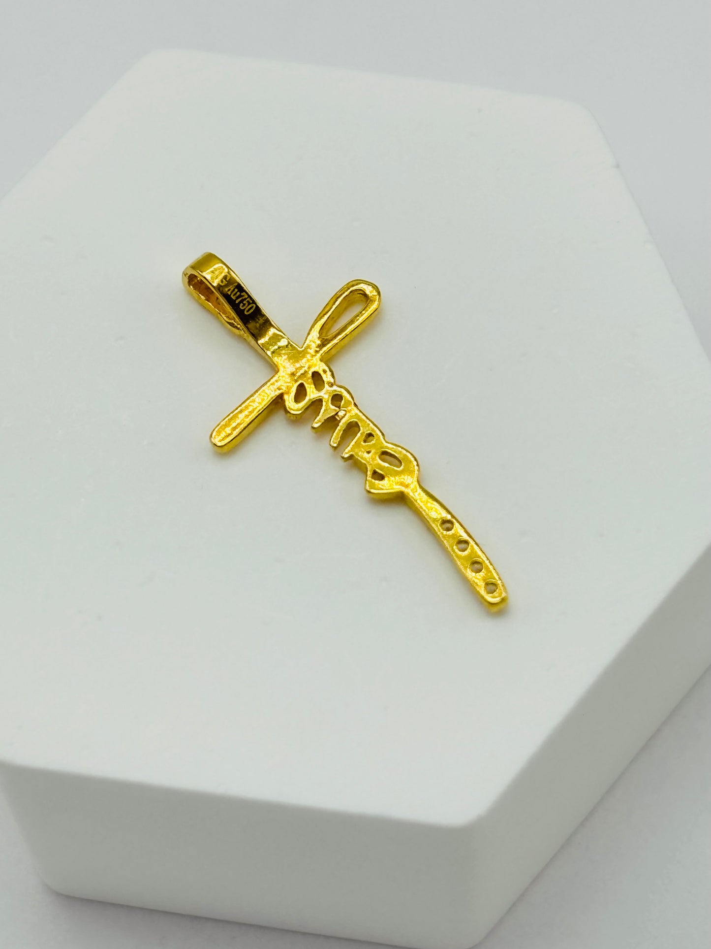 18K Gold Jesus Cross Pendant Stone