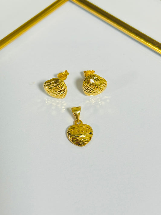 18K Gold T&C Heart Earrings and Pendant Set