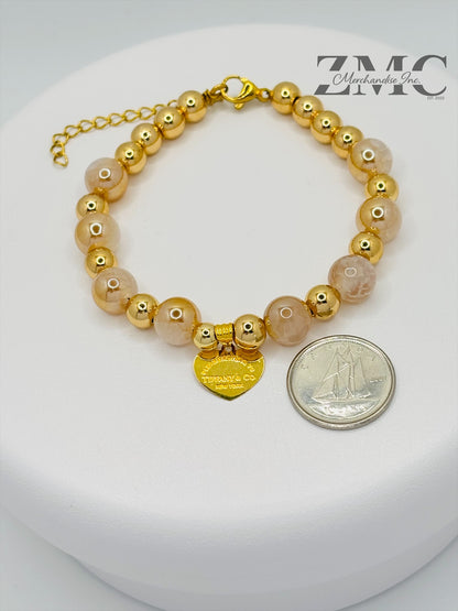 18K Gold Champagne Gold Color Cracked Agate Bracelet