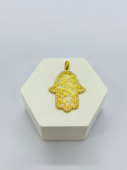 18K Gold Hamsa Moissanite Diamond Pendant