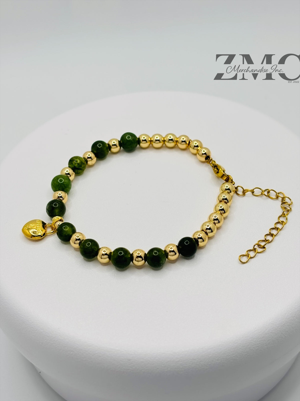 18K Gold Red Heart with Jade Stone Bracelet