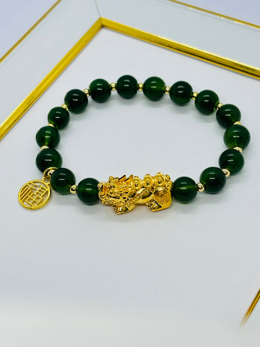 18K Gold  Lucky Piyao/ Pi Xiu Bracelet Green ( Hollow Empty Inside) Extra Large Size