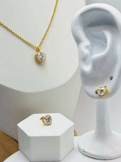 18K Gold Moissanite Diamond Necklace and Earrings Set