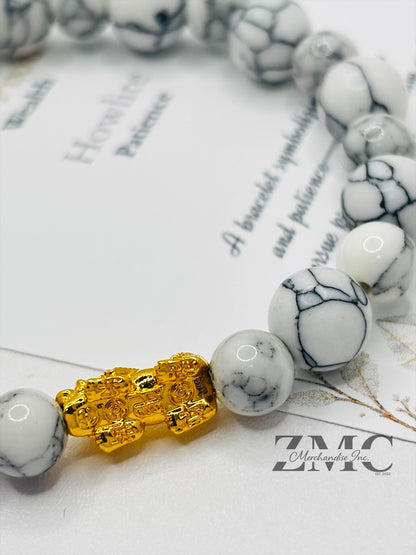 18K Gold Lucky Piyao/ Pi Xiu Howlite Bracelet ( Hollow Empty Inside) Small