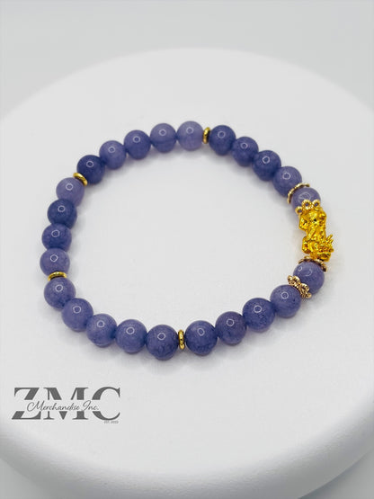 18K Gold Lucky Piyao/ Pi Xiu Lavender Amethyst Bracelet ( Hollow Empty Inside) Small