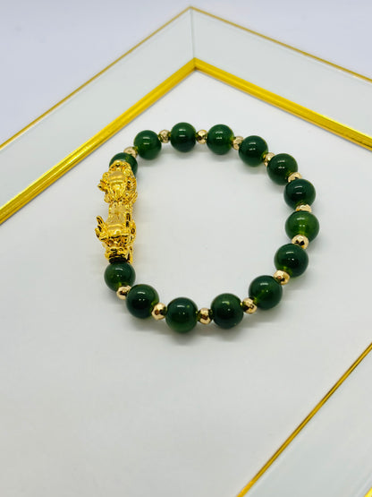 18K Gold  Lucky Dragon Bracelet Green ( Hollow Empty Inside)  XXL Size