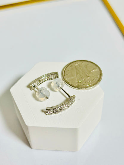 K18 Japan White Gold Baguette Half Loop Stud Earrings 0.34 carat Natural Diamond