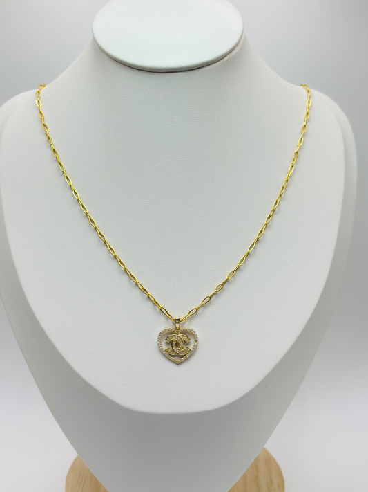 18K Gold Heart Natural Diamond Necklace