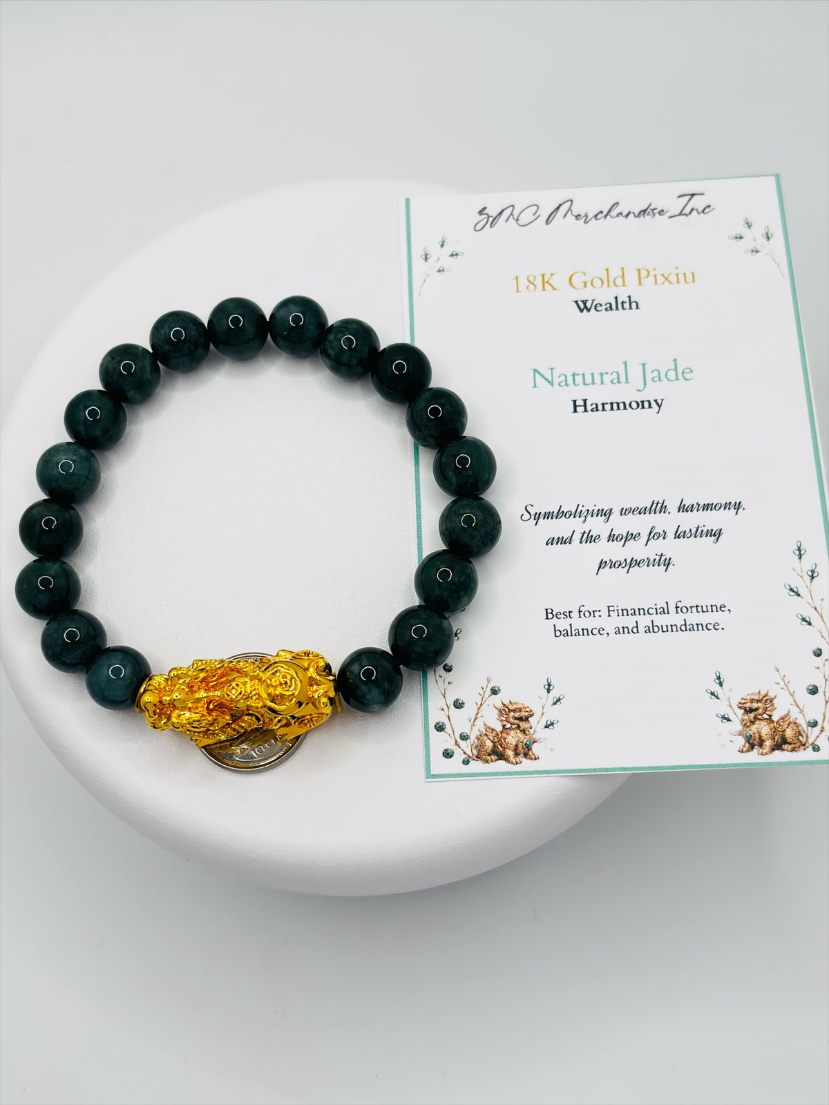 18K Gold Lucky Piyao/ Pi Xiu Green Jade Bracelet( Hollow Empty Inside) XXL PIYAO