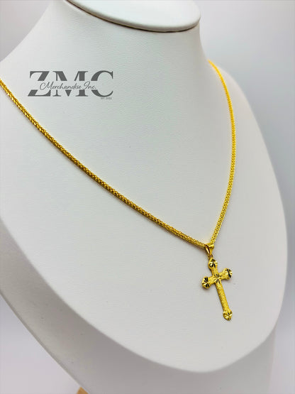 18K Gold Diamond Cut Cross Necklace