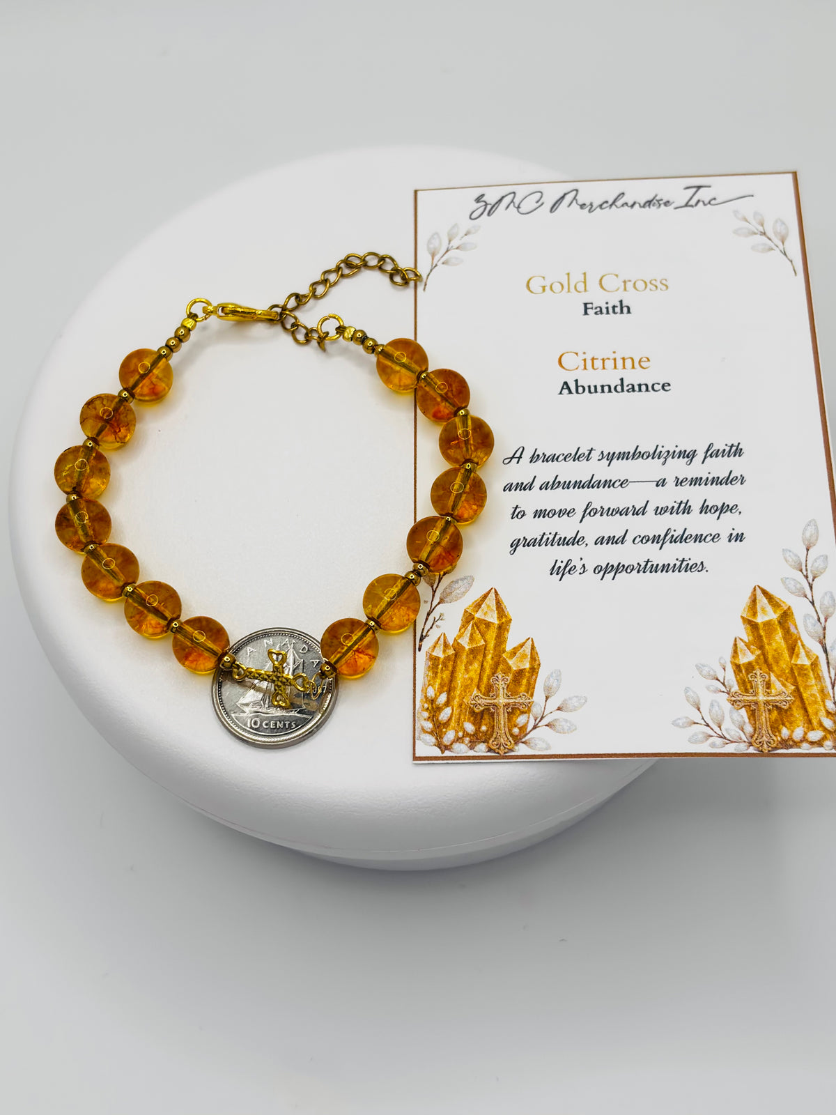 18K Gold Cross Citrine Bracelet ( Hollow Empty Inside)