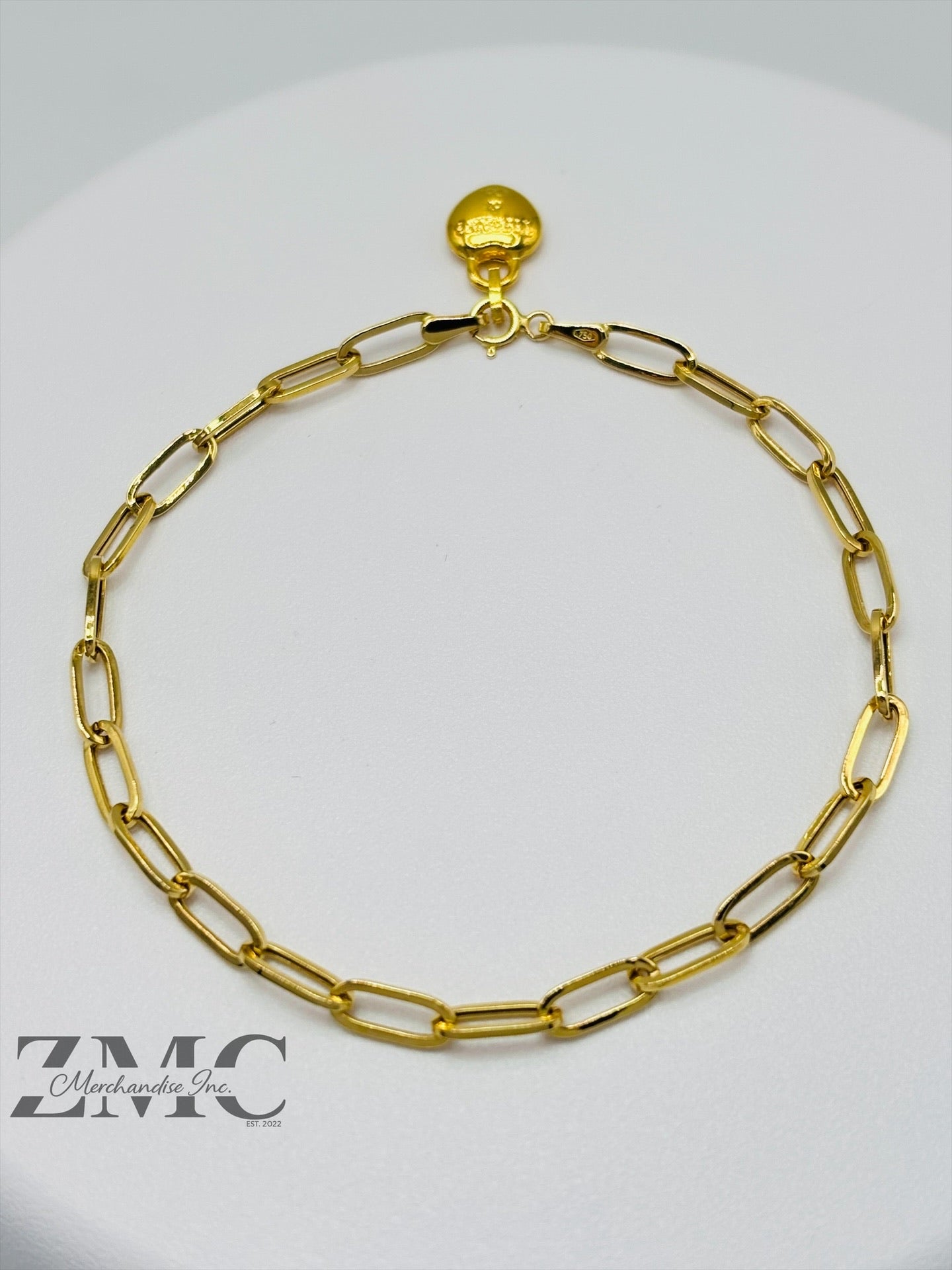 18K Gold Paperclip with Heart Charm Bracelet