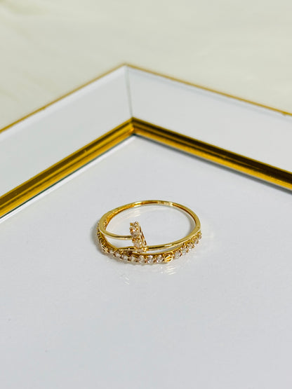 18K Gold Nail and Love Combination Zirconia Stone Ring