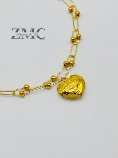 18K Gold Micro Hardware with Heart Charm Bracelet