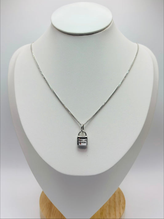 18K White Gold Padlock Necklace