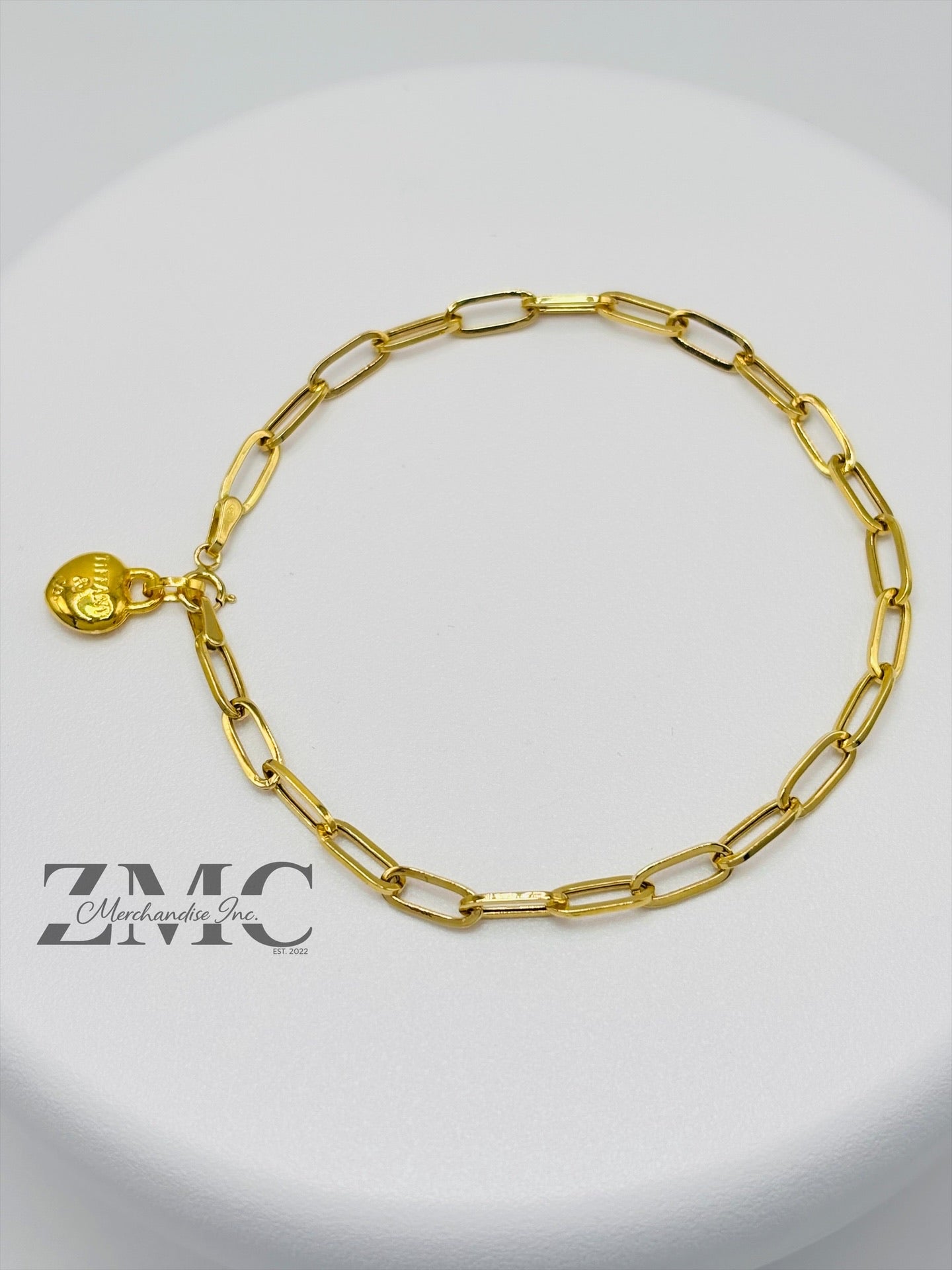 18K Gold Paperclip with Heart Charm Bracelet