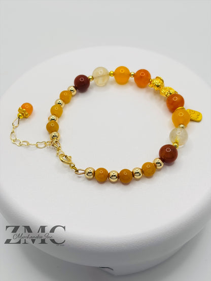 18K Gold Lucky Koi Fish Bracelet Agate, Citrine, Carnelian Stone ( Hollow Empty Inside)