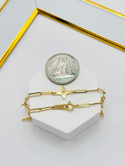 18K Gold Paperclip Flower Bracelet