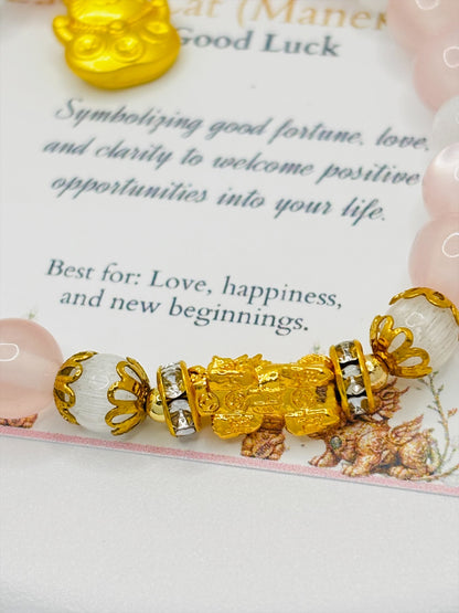 18K Gold Lucky Piyao/ Pi Xiu Rose, White Quartz Bracelet ( Hollow Empty Inside) SMALL PIYAO
