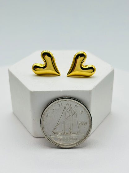 18K Gold Plain Heart Earrings and Pendant Set