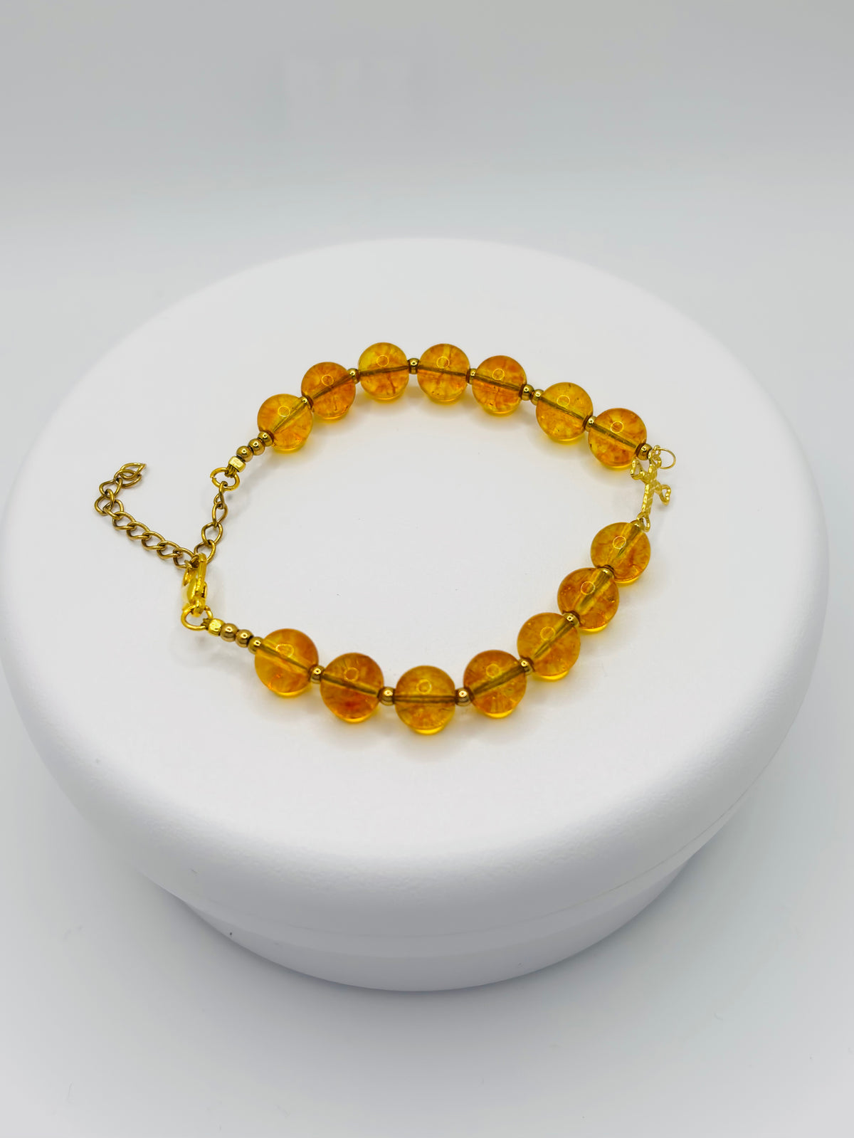 18K Gold Cross Citrine Bracelet ( Hollow Empty Inside)