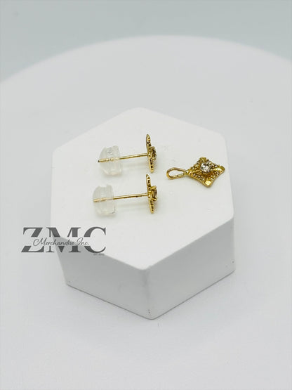 K18 Japan Gold Pendant and Earrings Natural Diamonds Set