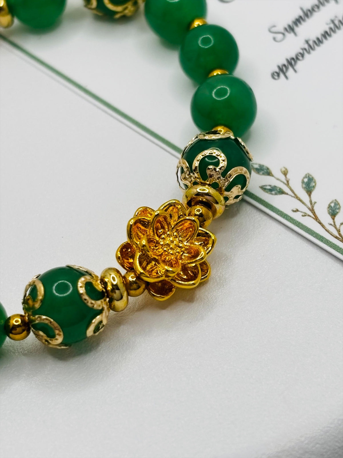 18K Gold Lucky Lotus Flower Aventurine Bracelet ( Hollow Empty Inside)