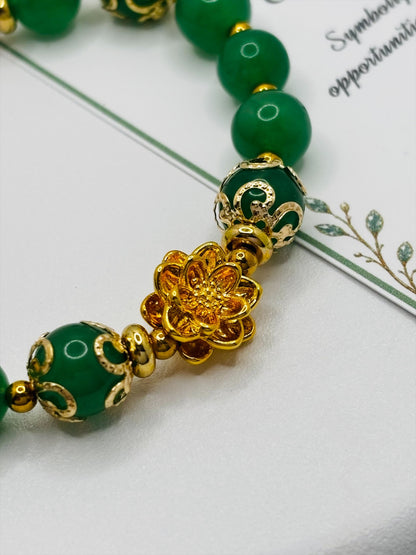 18K Gold Lucky Lotus Flower Aventurine Bracelet ( Hollow Empty Inside)