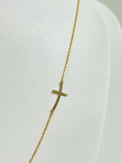 18K Gold Necklace with Attached Pendant Cross and Mama Mary