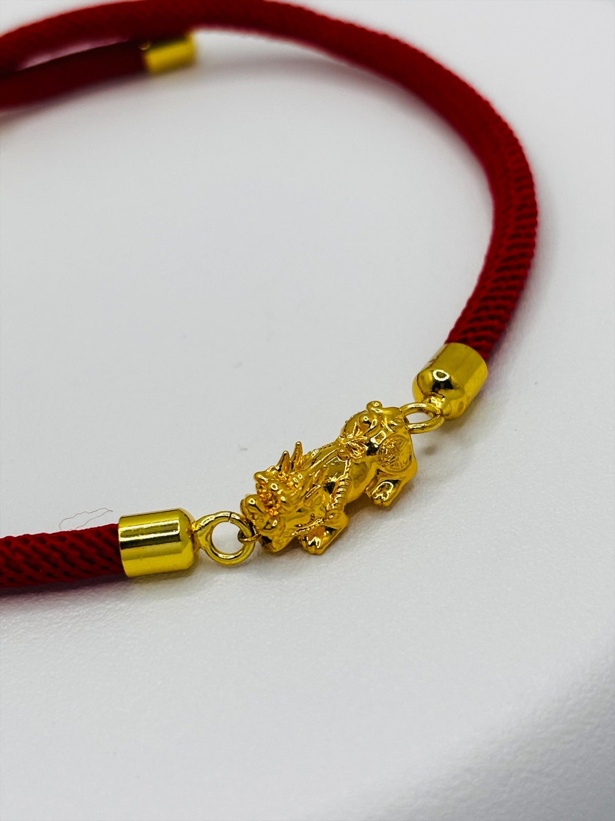 18K Gold Lucky Piyao/ Pi Xiu Red String Bracelet ( Hollow Empty Inside) Small