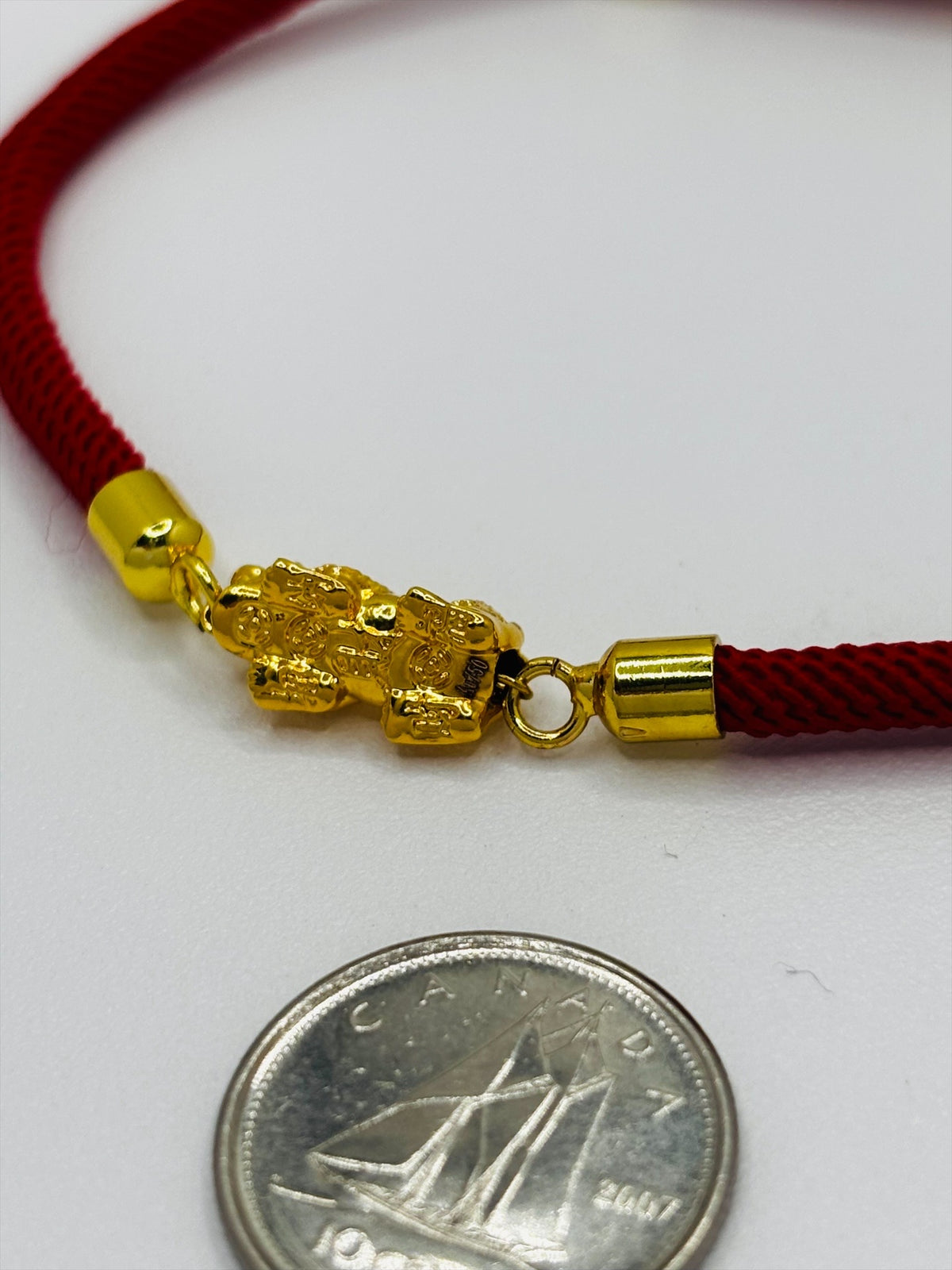 18K Gold Lucky Piyao/ Pi Xiu Red String Bracelet ( Hollow Empty Inside) Small