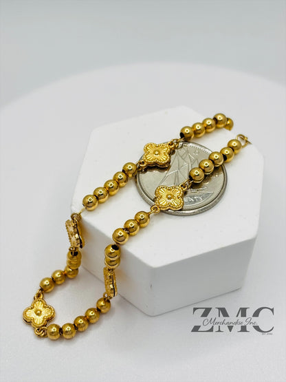 18K Gold Clover Ball Braclet