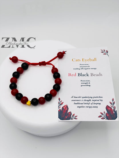 18K Gold Cats Eye Ball Baby/Kids Red & Black Stone Bracelet