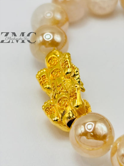 18K Gold Lucky Piyao/ Pi Xiu  Bracelet Sand Stone ( Hollow Empty Inside) Large