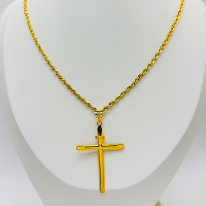 18K Gold Rope Chain with Cross Pendant Set