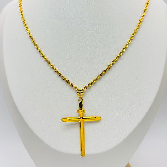 18K Gold Rope Chain with Cross Pendant Set