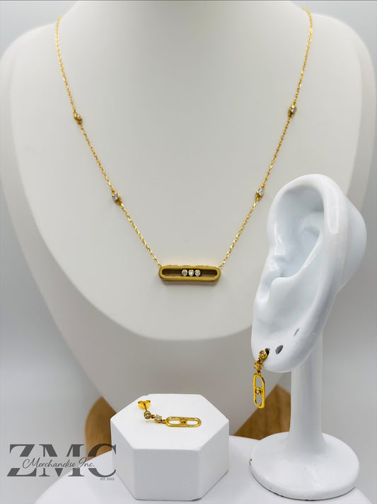 18K Gold Necklace and Earrings Set