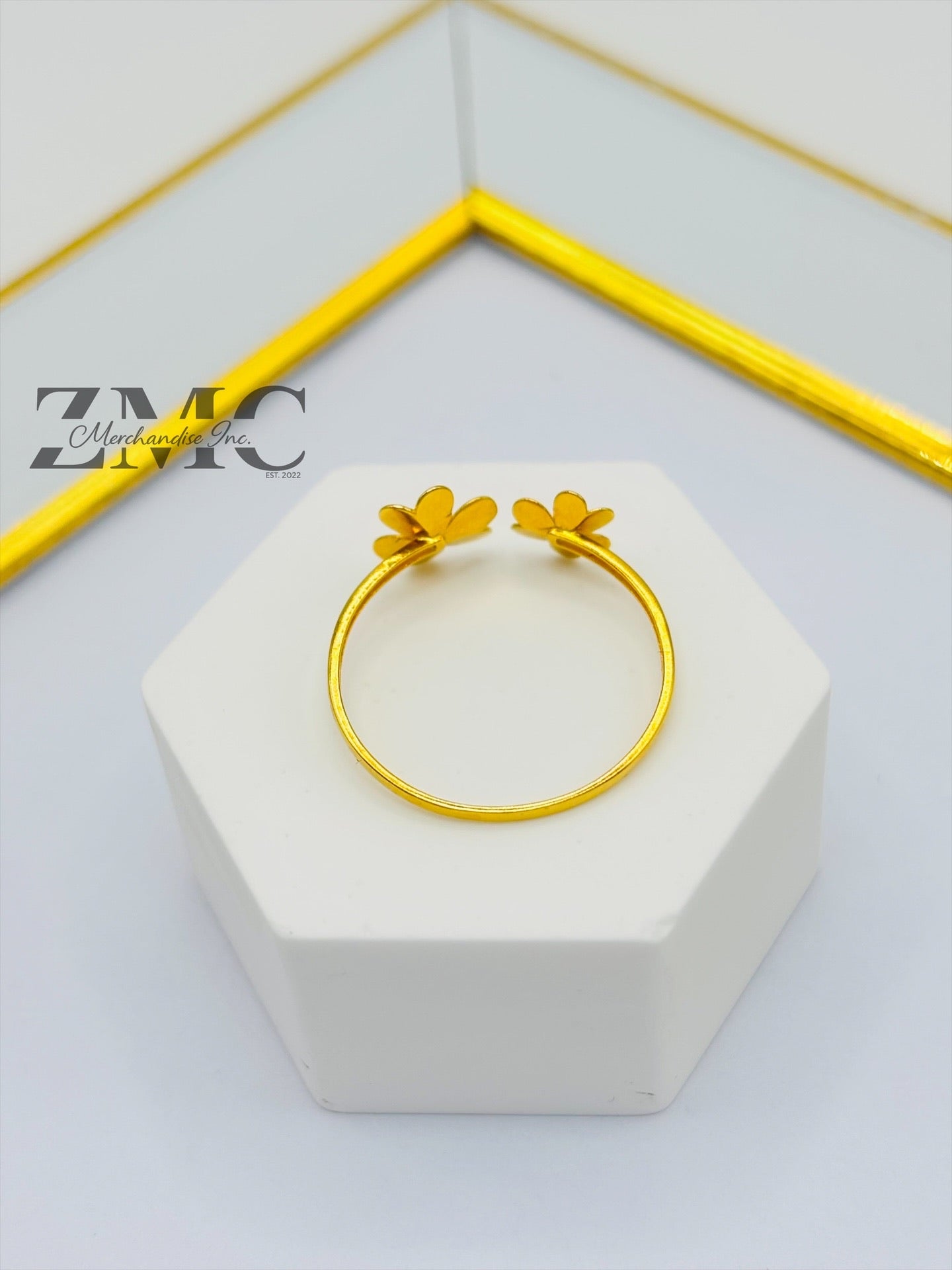 18K Gold Double Flower Moissanite Diamond Ring