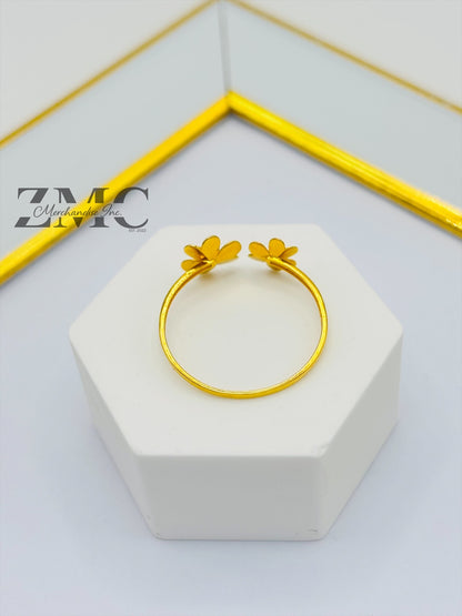 18K Gold Double Flower Moissanite Diamond Ring