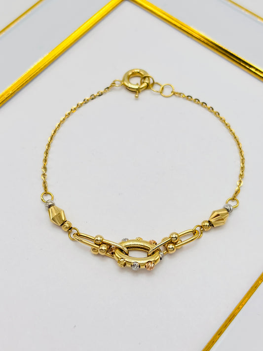 18K Gold Tri-color Ball Combination of Hardware Link Bracelet