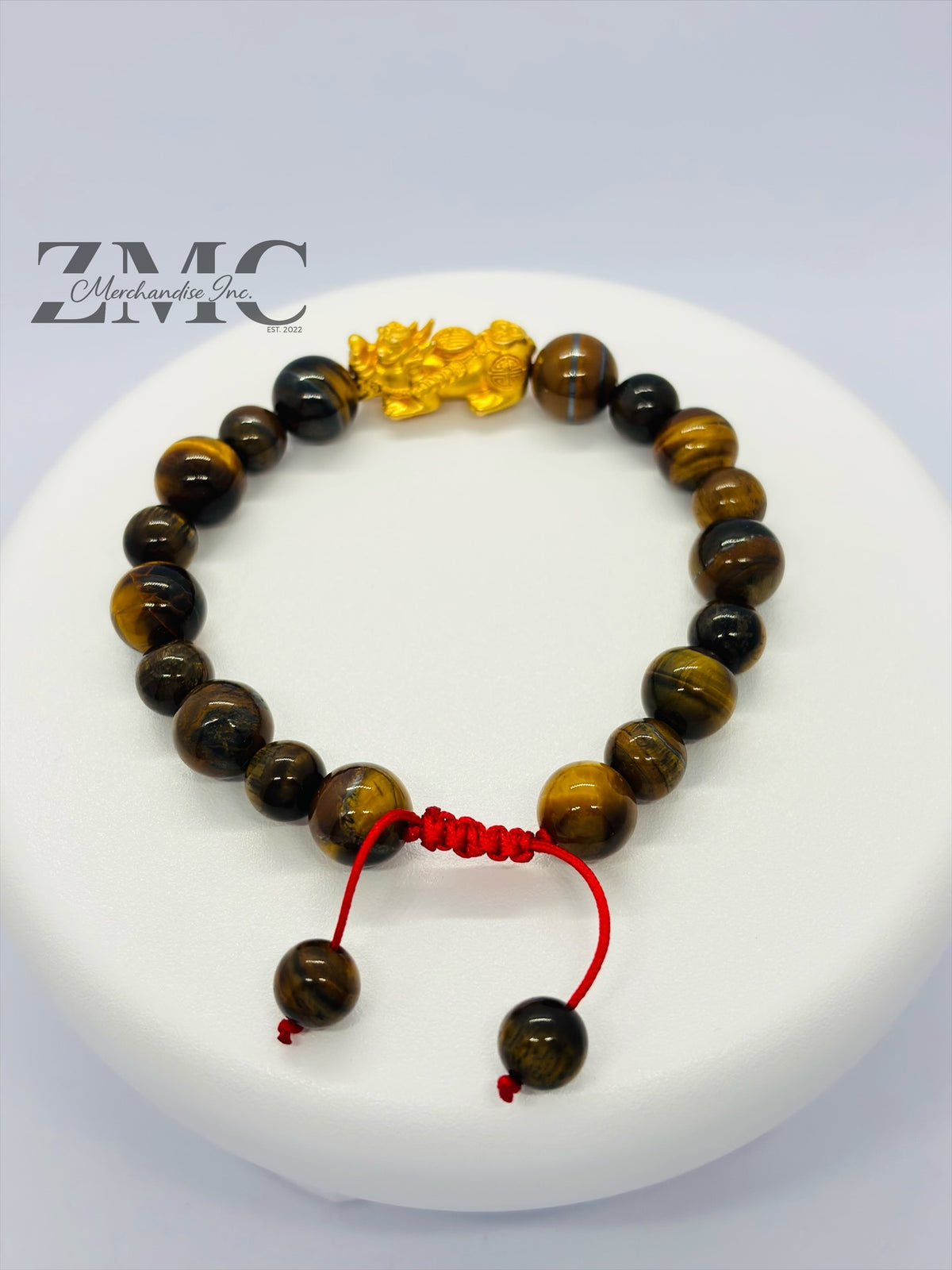 18K Gold Lucky Piyao/ Pi Xiu  Bracelet Tiger Eye Dragon Stone( Hollow Empty Inside) Extra Large Matte